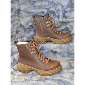 NWB Sorel Ona Ave Boot Lace WP Waterproof Tan Leather Zip boots size 10